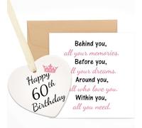TheGiffter 60th Birthday Card for Women, 60 Year Old Birthday Greeting Card with Ceramic For Mum Aunt Sister Colleague Bestie BFF Cousin Wife Ladies Female