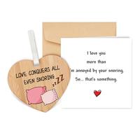 TheGiffter Anniversary Card for Him Her with Wooden Heart Plaque, Funny Valentines Card with Envelope, Galentines Card for Wife Husband
