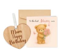 TheGiffter Best Mum Birthday Card with Wooden Heart Plaque, Gifts for Mum on her Birthday with Envelope, Cards for Mummy from Children
