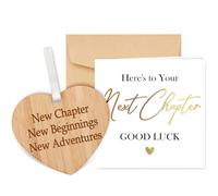 TheGiffter Congratulations Next Chapter Card with Wooden Heart Plaque, Leaving Card with Envelope, Good Luck New Job New Home Card for Men and Women
