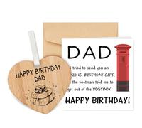 TheGiffter Dad Birthday Card with Wooden Heart Plaque, Happy Birthday Dad Card with Envelope, Card for Daddy from Daughter Son for Him