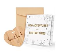 TheGiffter Good Luck Card for Men and Women with Wooden Heart Plaque, Congratulations Card with Envelope, New Job Card Moving Leaving Farewell Exam Cards for Him Her
