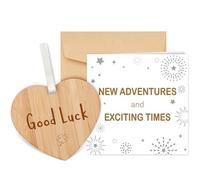 TheGiffter Good Luck New Job Card with Wooden Heart Plaque, Congratulations Card with Envelope,Retirement Moving Leaving Farewell Exam Cards for Him Her