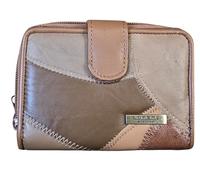 TheGloveHut Womens Ladies Genuine Patchwork Leather Purse Coin Pouch Wallet Credit Card Holder (Tan/Biege)