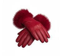 TheGloveHut Womens New Real Leather Gloves with Faux Cuff (Red, Large)