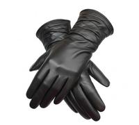 TheGloveHut Womens Real Black Leather Gloves Rushed Detail Gift Boxed (7" (17.80 cms) =Size M)