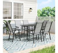 Thehotsale 120Cm L Garden Metal Slatted Coffee Table With Six Foldable Chairs Outdoor Rectangle Table In Black