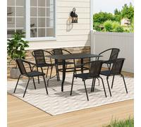 Thehotsale 120Cm L Garden Metal Slatted Coffee Table With Six Rattan Chairs Outdoor Rectangle Table In Black