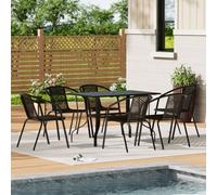 Thehotsale 120Cm L Garden Metal Slatted Coffee Table With Six Rattan Chairs Outdoor Rectangle Table In Black