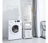 Thehotsale 2-Tier Abs Plastic Rolling Laundry Baskets Freestanding With Hanging Rack