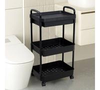 Thehotsale 3-Tier Black Rolling Cart With Lockable Wheels And Drawer, 41 Cm W X 30 Cm D X 76 Cm H