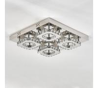 Thehotsale 42X42Cm Modern Crystal Square Led Ceiling Light, Cool Light 4-Panel Chandelier In Chrome