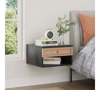 Thehotsale Black Floating Bedroom Nightstand With Pseudo-Rattan Drawer 40Cm X 40Cm X 23Cm