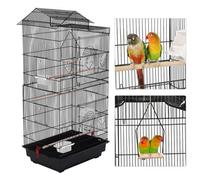 Thehotsale Black Tall Metal Bird Cage For Parrots With 4 Feeders 100Cm H