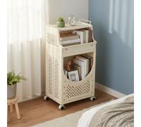 Thehotsale Cream-Colored, Two-Tiered Household Living Room Storage Rack With Handles And Casters, 39.5Cm W X 28Cm D X 72Cm H