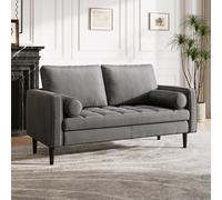 Thehotsale Grey Double Sofa 2-Seat Velvet Sofa With Bolster Pillows