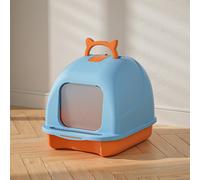 Thehotsale Large Blue And Orange Durable Pp Foldable Portable 180 Degree Flip-Top Cat Litter Box With Scoop