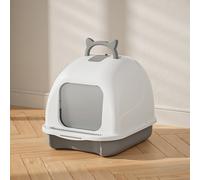 Thehotsale Large Grey Durable Pp Foldable 180 Degree Flip-Top Portable Cat Litter Box With Scoop