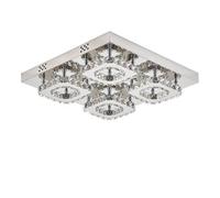 Thehotsale Modern Chrome Crystal 4 Square Led Ceiling Light, Dimmable Chandelier 42X42Cm