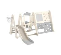 Thehotsale Toddler Swing And Slide Set With Whiteboard And Building Painting Panel 256Cm W X 198Cm D X 126Cm H