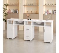 Thehotsale White Mobile Double Manicure Table With Built-In Dust Collectors And Drawers 178Cm(W) X 79Cm(H)