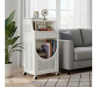 Thehotsale White, Two-Tiered Household Living Room Storage Rack With Handles And Casters, 39.5Cm W X 28Cm D X 72Cm H