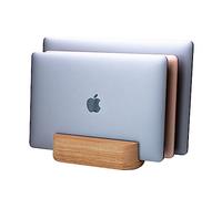 TheHrdwoodCom Triple Laptop Stand Vertical Laptop Holder for Desk - Vertical Laptop Stand for Desk - Laptop Holder Vertical Handmade of Natural Wood (Triple Oak)