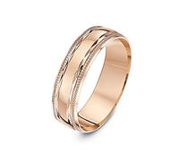 Theia 9 ct Rose Gold, Diamond Shaped Design with Polished Milgrain/Beaded Edges, 6 mm Wedding Ring - Size P