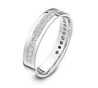 Theia 9 ct White Gold Heavy Weight, Flat Court Shape 4.5 mm Round 0.50 Carat Diamond Pave Set Eternity Ring - Size S