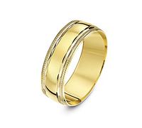 Theia 9 ct Yellow Gold, Diamond Shaped Design with Polished Milgrain/Beaded Edges, 7 mm Wedding Ring - Size N