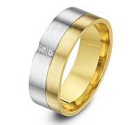 Theia 9ct White and Yellow Gold Flat Court Shape 0.04ct Round Two Diamond Channel Set 7mm Wedding Ring - Size S