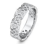 Theia 9ct White Gold Celtic Design 0.06ct Round Diamond 5mm Wedding Ring - Size S