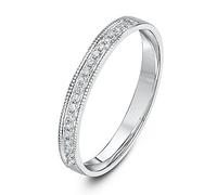 Theia 9ct White Gold Flat Court 0.10ct Round Diamond Millgrain Edge 2.5mm Eternity Ring - Size T