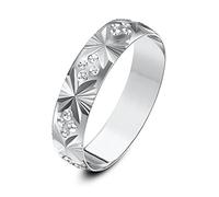 Theia 9ct White Gold Heavy Weight - Fan and Circle Design D-Shape 5mm Wedding Ring - Size L