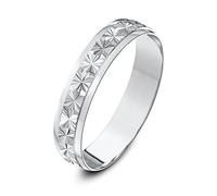Theia 9ct White Gold Heavy Weight - Star Centre Design D-Shape 4mm Wedding Ring - Size M