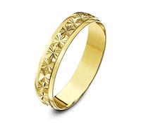Theia 9ct Yellow Gold Heavy Weight - Star Centre Design D-Shape 4mm Wedding Ring - Size L