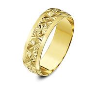 Theia 9ct Yellow Gold Heavy Weight - Star Centre Design D-Shape 6mm Wedding Ring - Size Q
