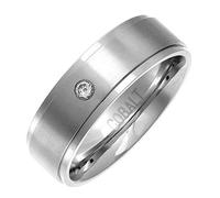 Theia Cobalt Flat Court Shape Matt Embossed Center set with a Cubic Zocronia and Polished Edges 7mm Ring - Size U