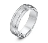 Theia Palladium 950 Heavy Weight Court Shape Matt with Two Polished Grooves 6mm Wedding Ring - Size L