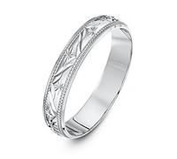 Theia Super Heavy Weight D-shape Leave Design 9 ct White Gold Wedding Ring, 4 mm - Size L