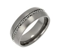 Theia Titanium and Silver Inlay Court Matt Chain 8mm Ring - Size U