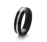 Theia Titanium Black and Silver Court Shape Matt Finished 6mm Ring - Size V
