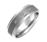Theia Titanium Court Shape 0.06ct Round Diamonds Rub Over Set Matt Centre 7mm Ring - Size N