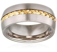 Theia Titanium with 9ct Yellow Gold Twisted Inlay Flat Court Shape 8mm Ring - Size P