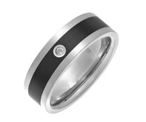 Theia Titanium with Enamel Inlay Flat Court 0.05ct Diamond Matt 7mm Ring - Size P