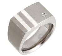 Theia Titanium with Silver Inlay 0.05ct Diamond Matt 10mm Signet Ring - Size W