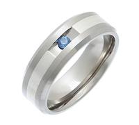 Theia Titanium with Silver Inlay Blue Sapphire Matt 7mm Ring - Size R