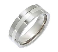 Theia Titanium with Silver Inlay Flat Court Matt Brick 7mm Ring - Size Z