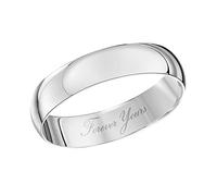 Theia Unisex 9 ct White Gold, Heavy D Shape, Engraved Forever Yours, Polished 4 mm Wedding Ring - Size J
