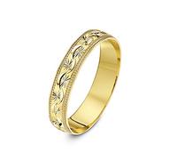 Theia Unisex 9 ct Yellow Gold, Garland Flowery Design with Millgrain/Beaded Edges, Polished, 5 mm Wedding Ring - Size L
